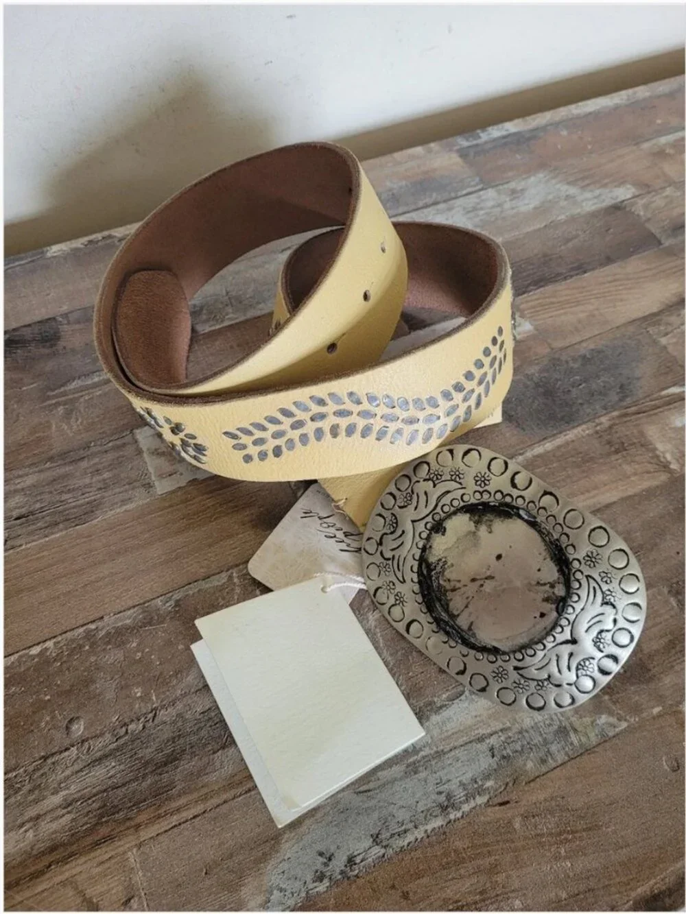 Free People NWT Leather Belt large ornate silver-toned oval buckle size S/M